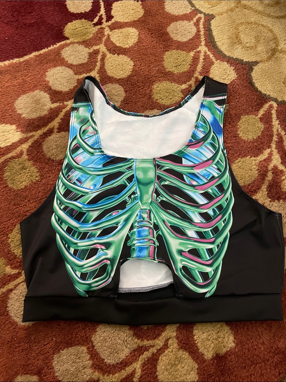 Devil Walking Women’s SZ small Neon Green Ribcage Print